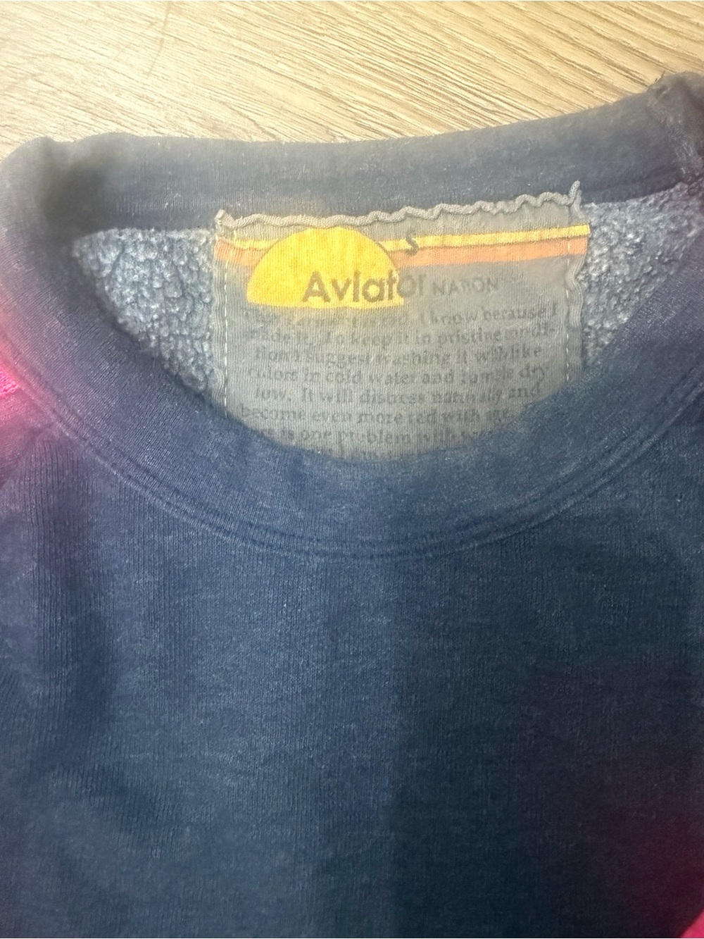 Aviator Nation Navy Cropped Sweatshirt with Pink & Rainbow Stripe Sleeves - Picture 4 of 5